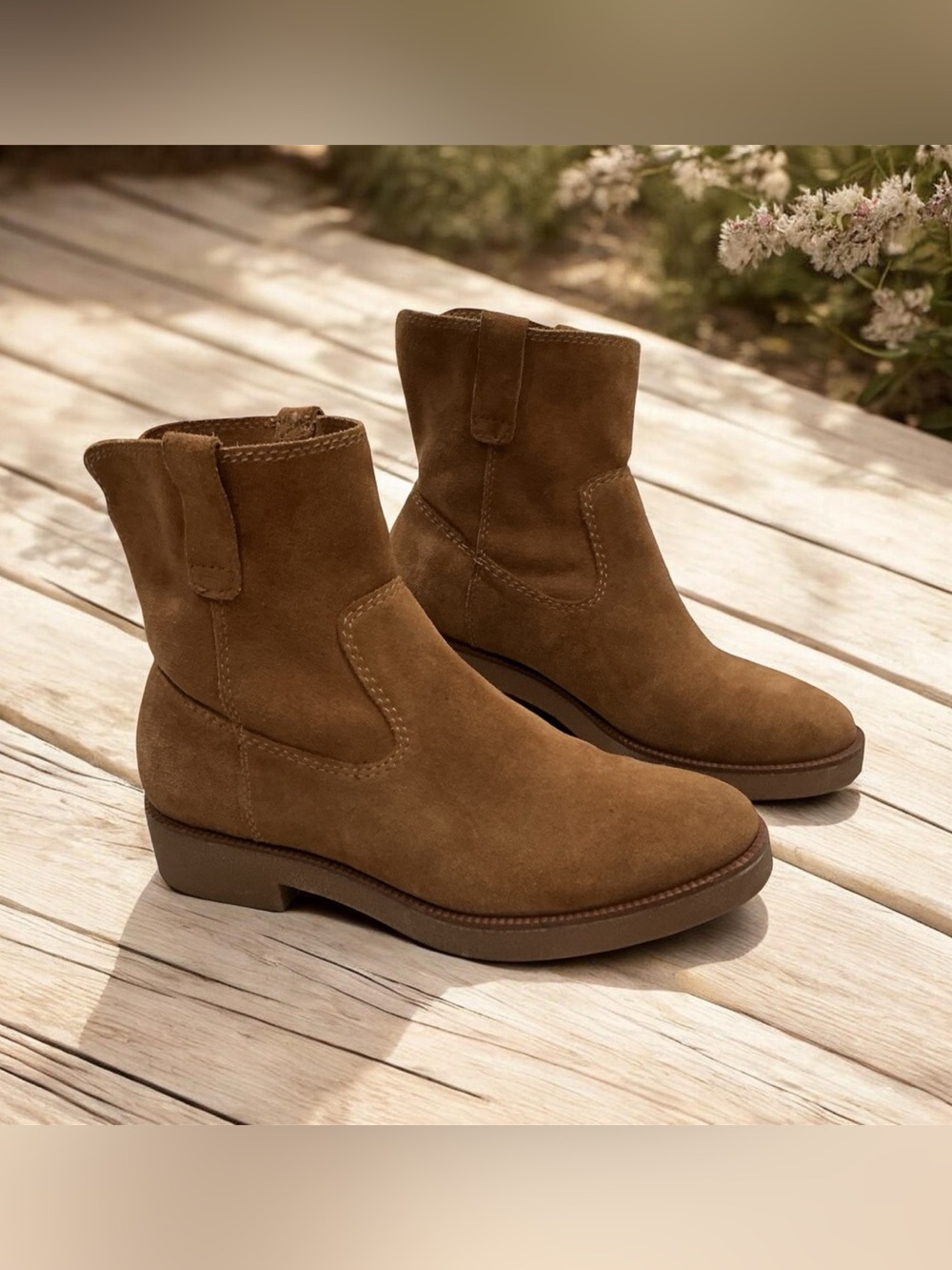 Lucky Brand Rhetty Suede Ankle Booties Brown Pull On Western Boho Size 8.5M